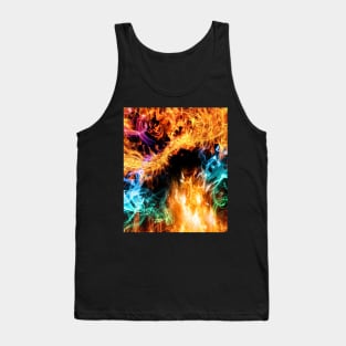 Fire Flames, Rainbow Smoke On Black Tank Top